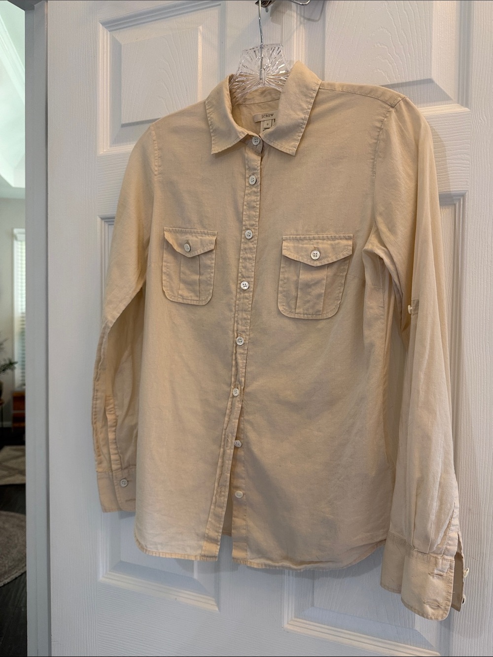 J Crew 100% Cotton Cream Button-Down Lightweight Casual Shirt